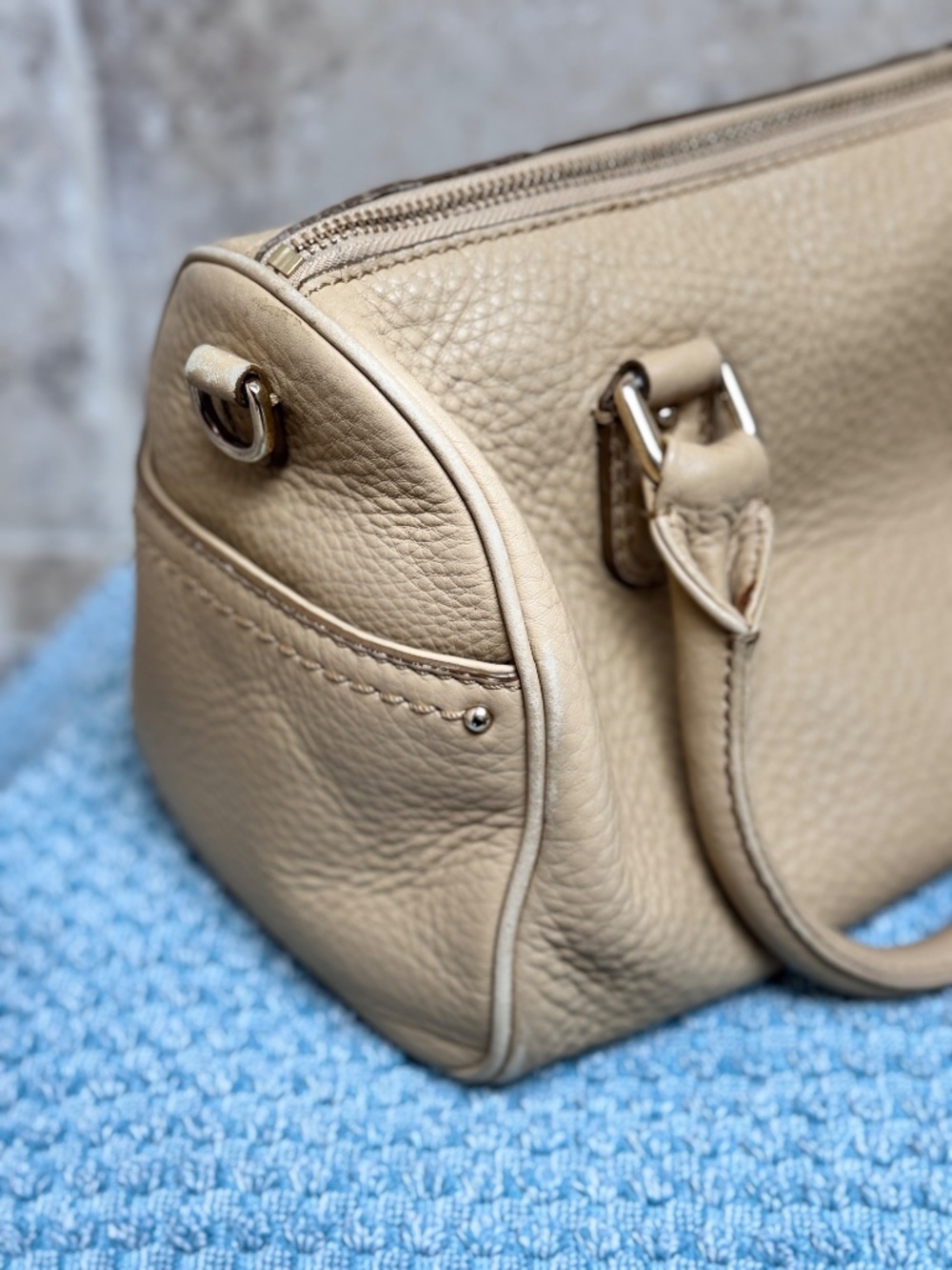 Cole Haan Jade Pebbled Leather Satchel Nude Beige Crossbody Shoulder Bag - Picture 13 of 15
